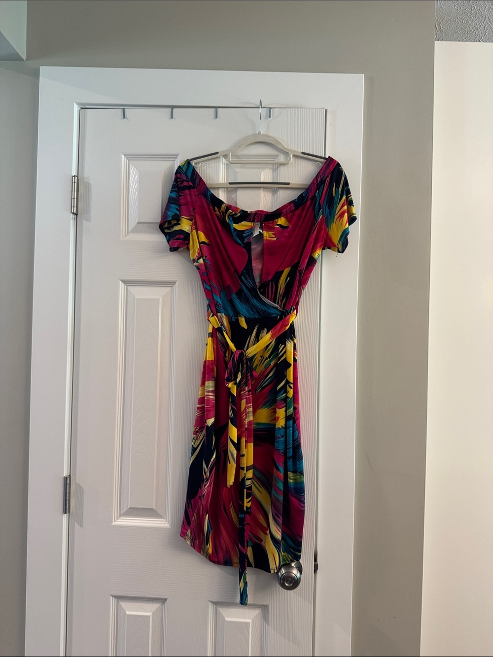 Vibrant Multi-Color Short Sleeve Wrap Dress